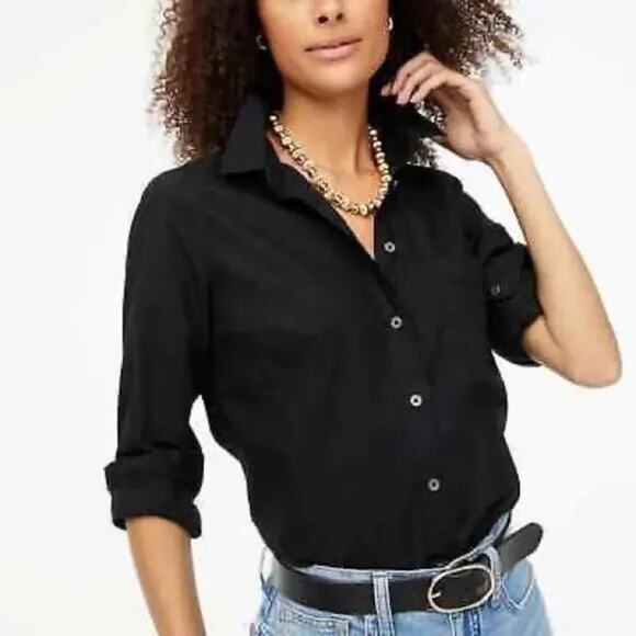 J. Crew Tops - J. Crew Black Signature Fit Button-Up Cotton Poplin Shirt Small